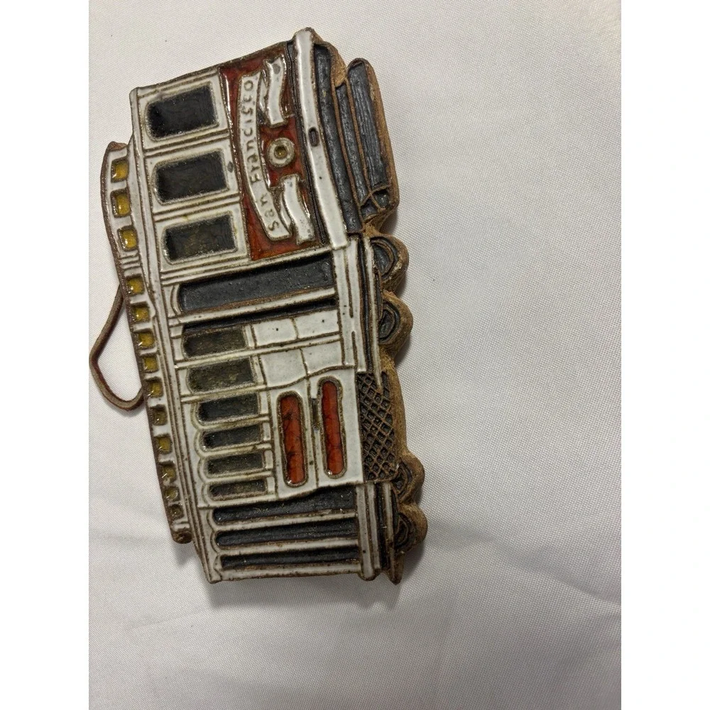 San Francisco Trolley Ceramic Trivet Cork Back Wall Hanging Vintage Souvenir